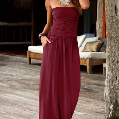 Feminin geschnittenes Bandeau-Kleid mit Blumenmuster und Taschen