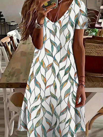 Damen Midi-Kleid im Blätter-Muster