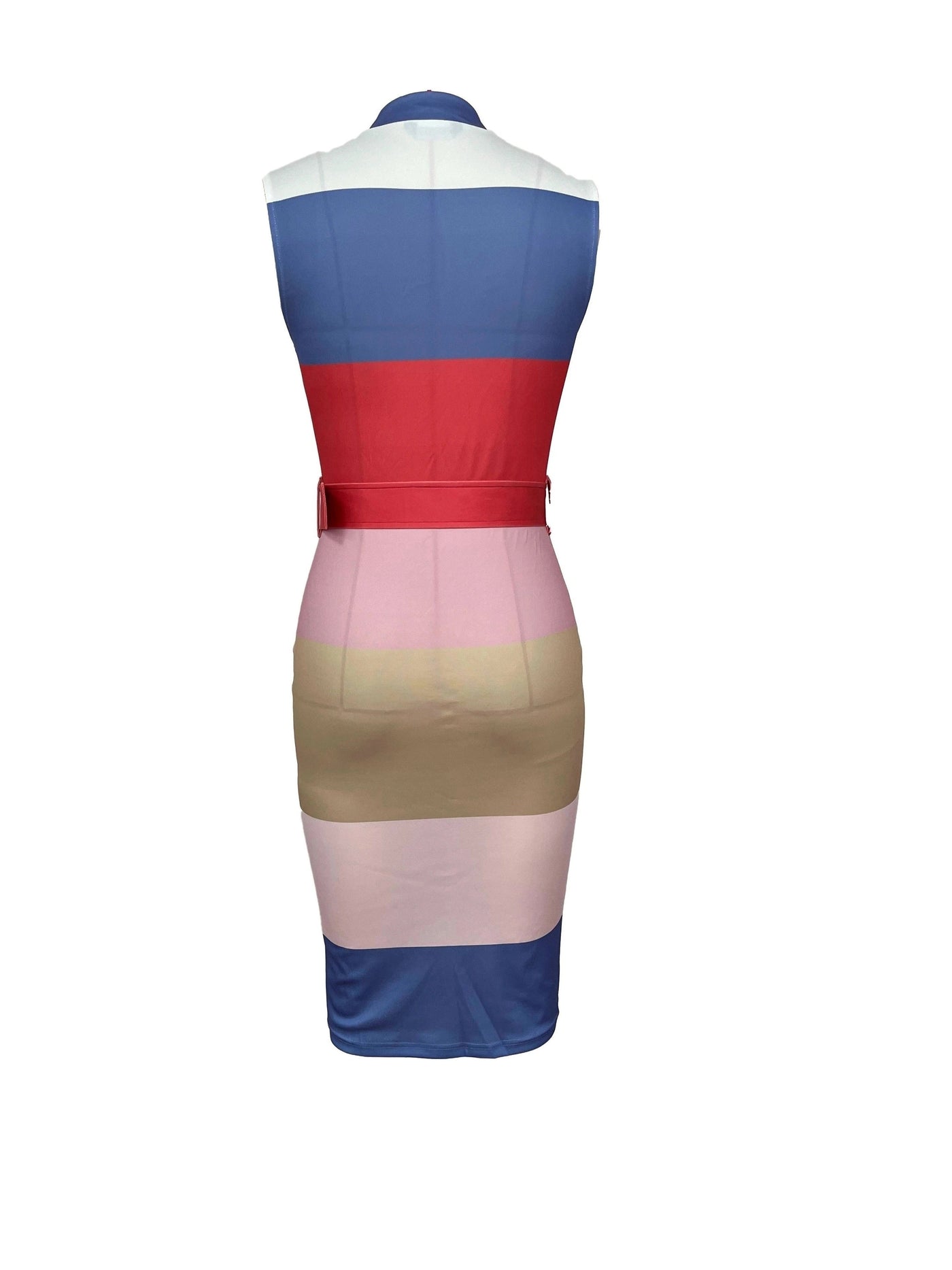 Elegantes Kleid mit frechem Ausschnitt und gestreiftem Gürtel, passend für den Sommer