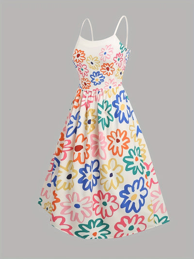Weißes Maxikleid mit Blumenmuster, Carmen-Ausschnitt und Rüsche