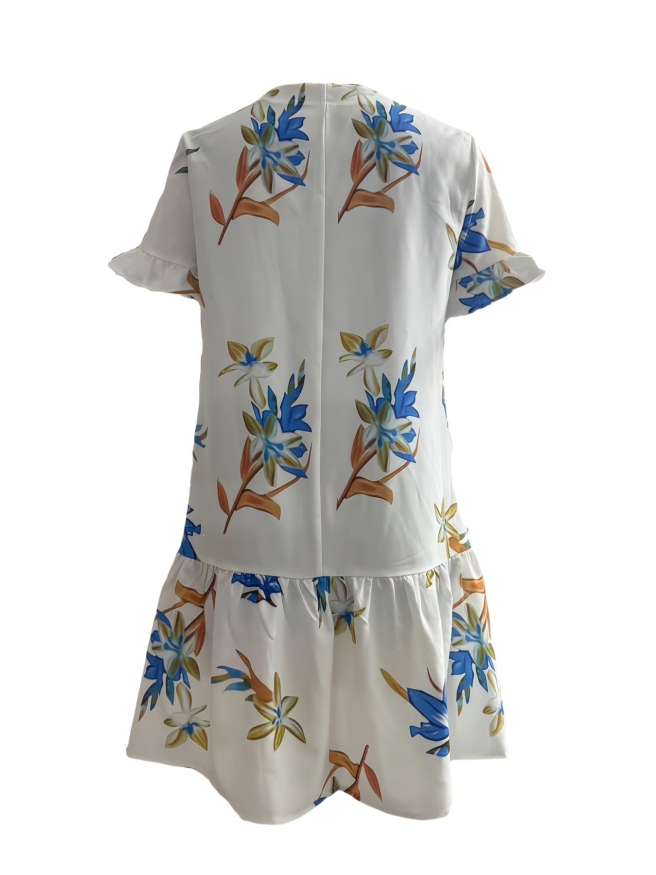 Sommerkleid mit V-Ausschnitt, Taschen, kurzen Ärmeln und Falten – Aus Polyester, Casual-Stil