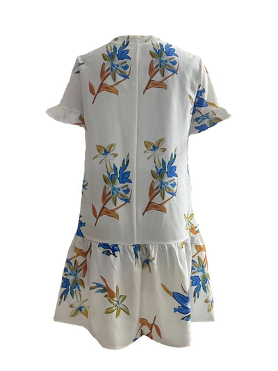 Sommerkleid mit V-Ausschnitt, Taschen, kurzen Ärmeln und Falten – Aus Polyester, Casual-Stil