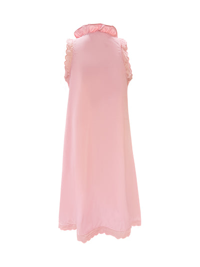 Ärmelloses Sommerkleid aus eleganter rosa-weißer Spitze und Plissee