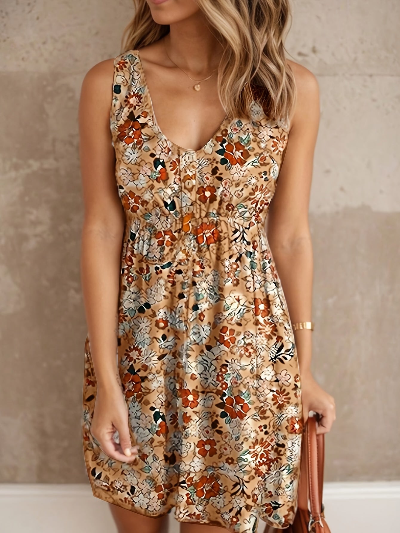 Ärmelloses Freizeitkleid mit Blumenmuster