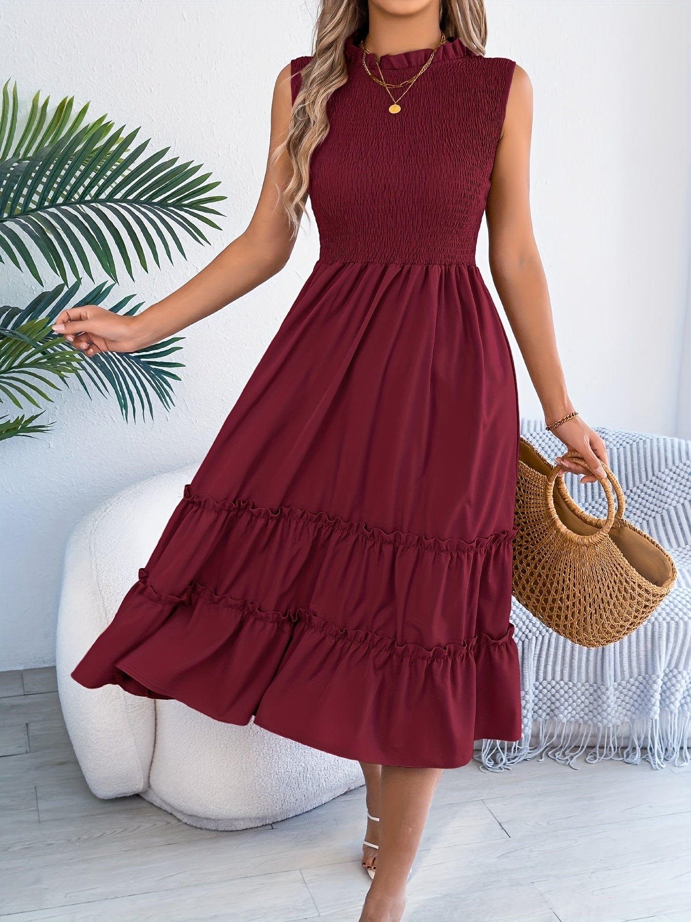 Ärmelloses Sommer-Maxikleid mit Rüschen