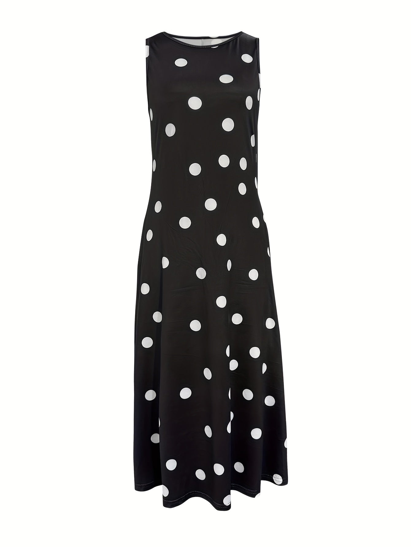 Damen Sommerkleid Polka Dot Langes Ärmelloses Schößchen Bequemes Urlaubskleid