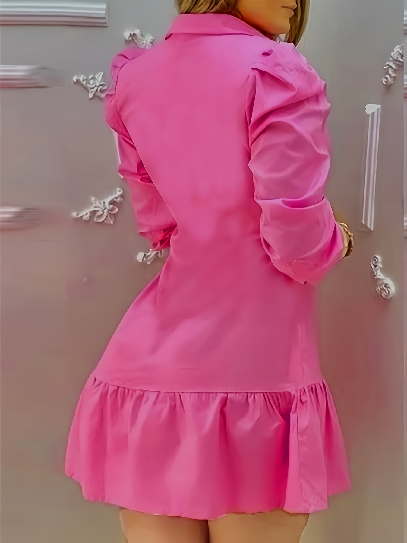 Damen-Hemdkleid mit Rüschenärmeln - einfarbig