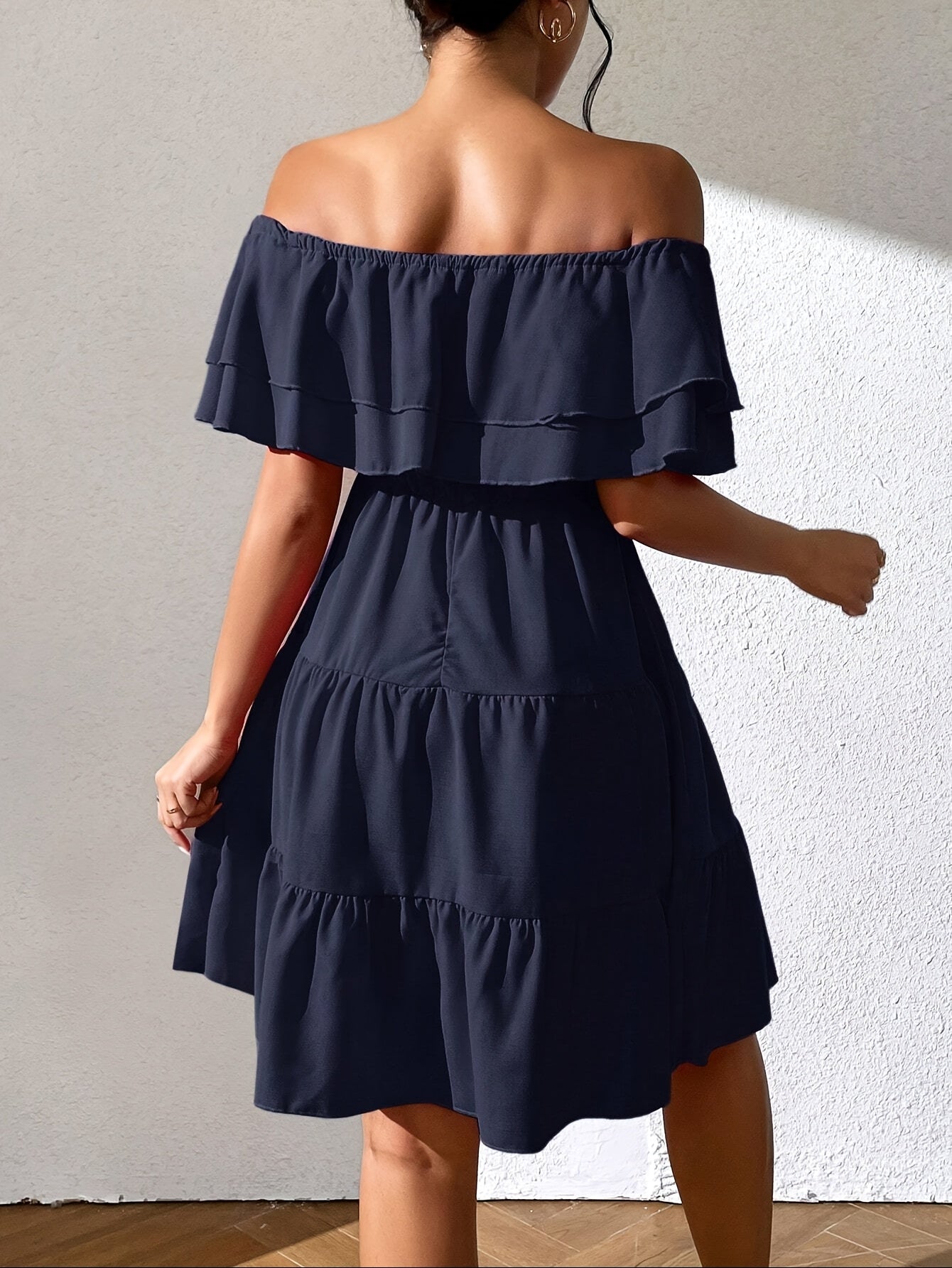 Ärmelloses spanisches Kleid mit Rüschen - Marineblau