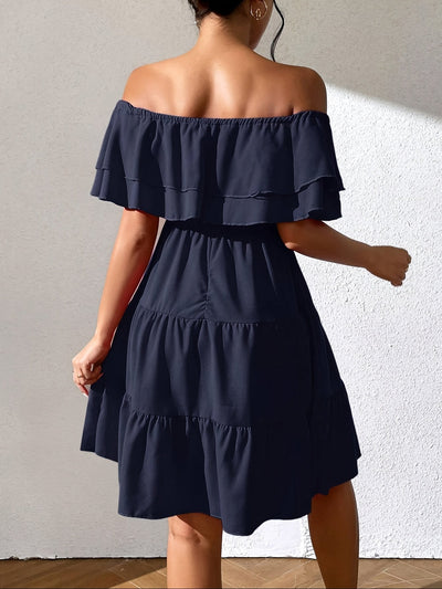 Ärmelloses spanisches Kleid mit Rüschen - Marineblau
