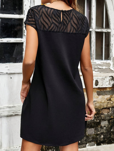 Marineblaues Mosaik-Ärmelloses Sommerkleid mit Spitzendetail