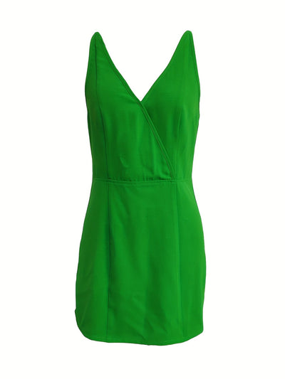 Elegantes grünes Bodycon-Kleid mit V-Ausschnitt, ärmellos – stilvoll für den Sommer