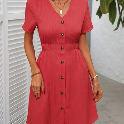 Mandarinenrotes Sommer-Strickjackenkleid mit Knöpfen