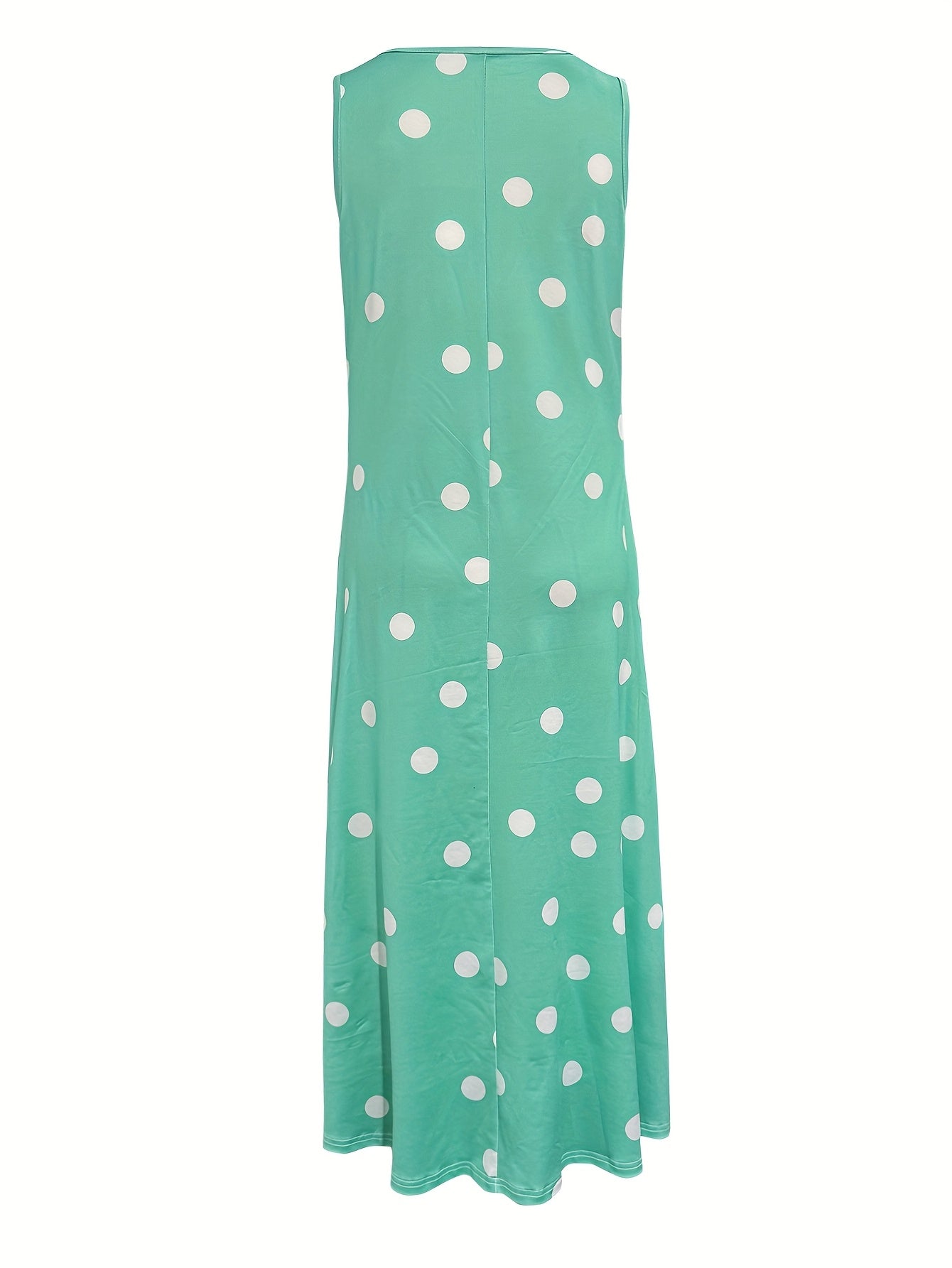 Damen Sommerkleid Polka Dot Langes Ärmelloses Schößchen Bequemes Urlaubskleid
