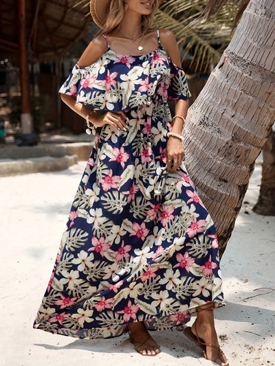 Sommerliches Damenkleid mit Trägern und tropischem Muster
