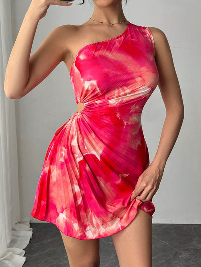 Damen Freizeitkleid mit offenen Schultern - Asymmetrischer Rock im Tie-Dye Stil