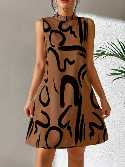 Ärmelloses Freizeitkleid - Bürstenprint mit Rollkragen