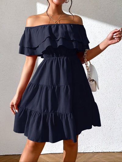 Ärmelloses spanisches Kleid mit Rüschen - Marineblau