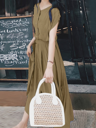 Damen Oversize Kleid mit Rundhalsausschnitt - Sommer Einfarbig