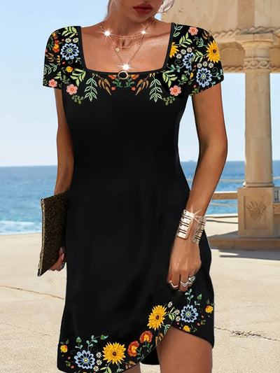 Schößchenkleid mit Blumenmuster Sommerliches Styling Quadratisch gewebt