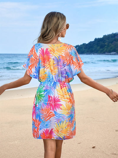 Bohemian Strandkleid mit Porzellan-Print – Mini-Kleid mit V-Ausschnitt