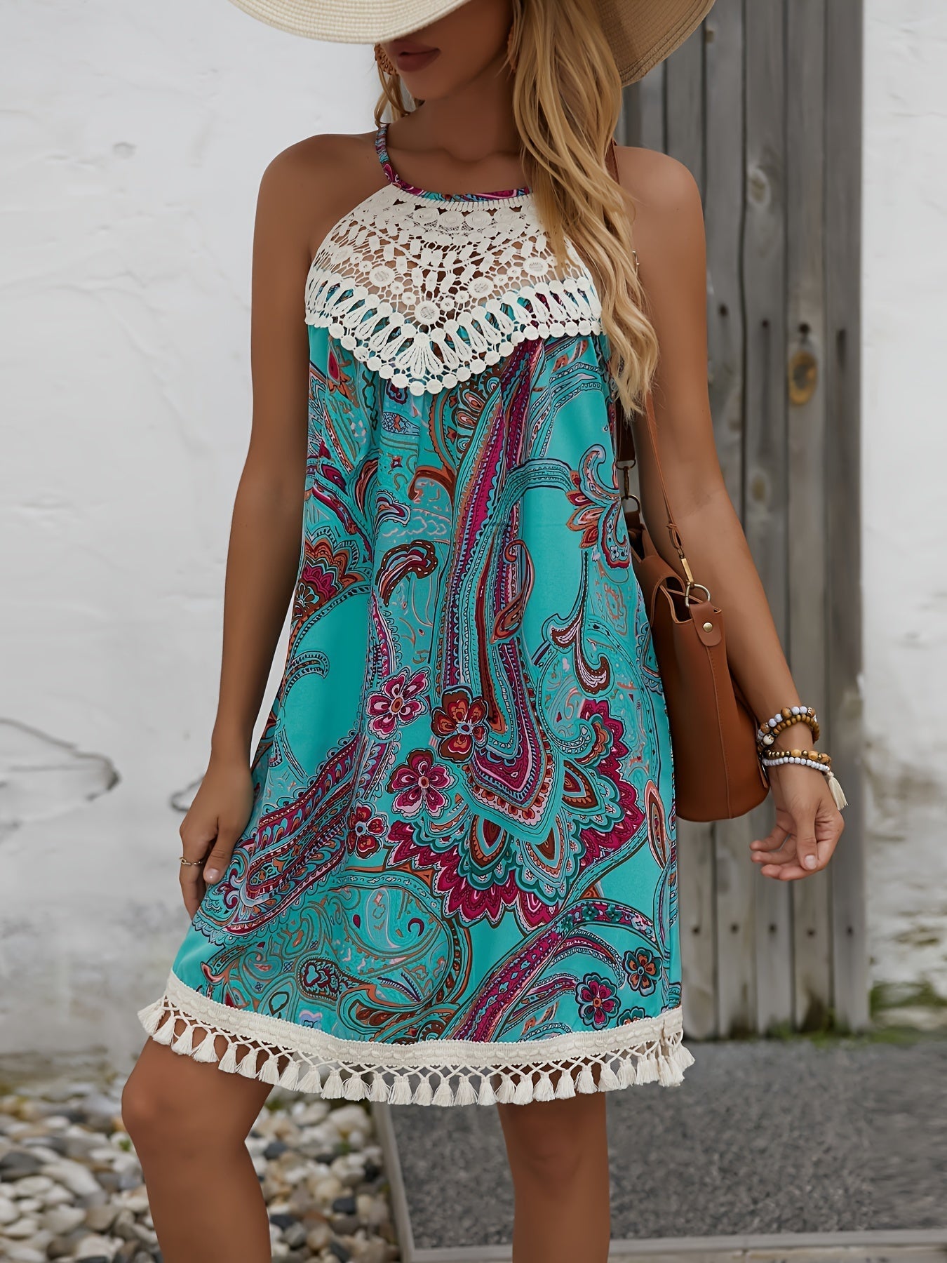 Paisley Druck Sommerkleid  Halterneck, Ärmellos, Leicht & Elegant
