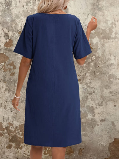 Baumwollkleid mit Taschen, kurze Ärmel für alle Jahreszeiten
