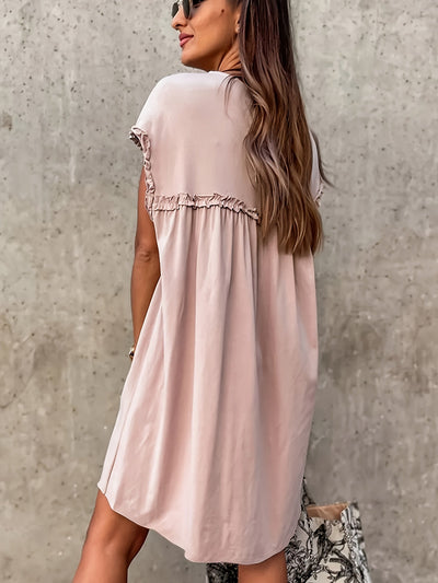 Damen Kleid mit Volants, lockerer Schnitt und sommerliches Minikleid in hellrosa Farbton