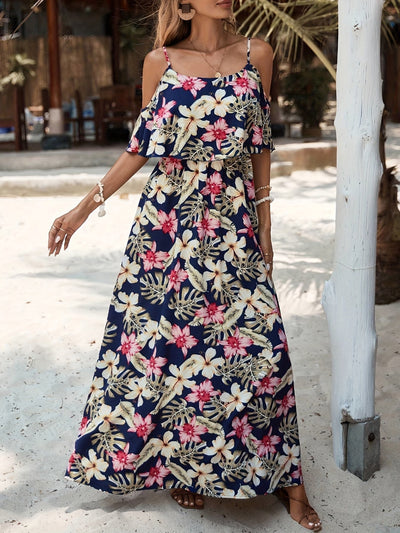 Sommerliches Damenkleid mit Trägern und tropischem Muster