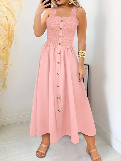 Sommerkleid mit Knopfleiste und eckigem Ausschnitt – mit Trägern