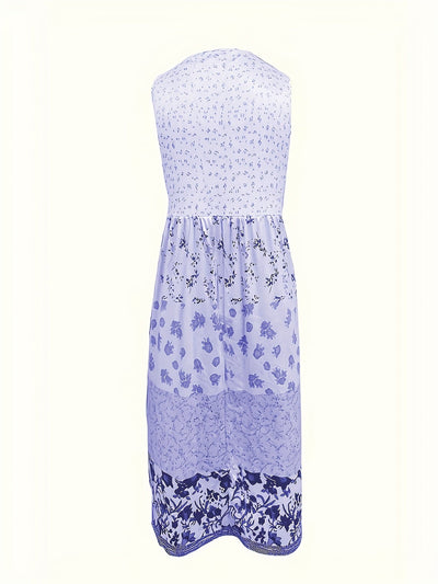 Damen Boho Midi-Kleid ohne Ärmel mit Blumenmuster