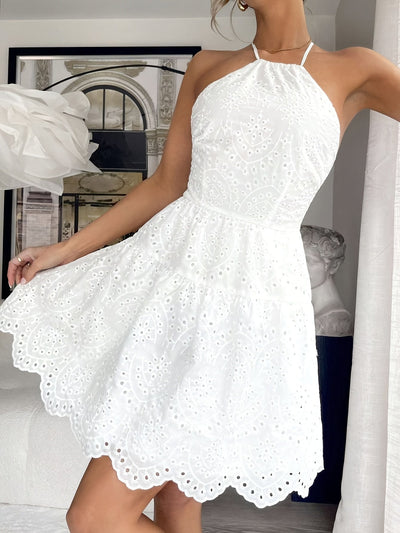 Elegantes Sommerkleid für Damen – Weiß mit Spitze, rückenfrei, mit Trägern