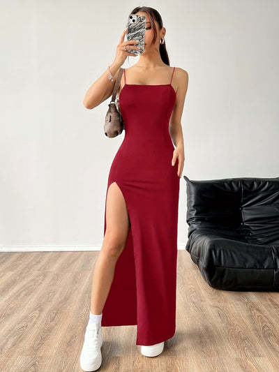 Maxi Sommerkleid mit Spaghettiträgern und Schlitz