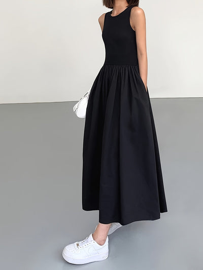 Casual Midi-Kleid für Damen mit Plissiertem A-Linien-Schnitt in Unifarben