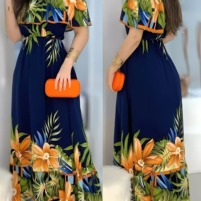 Tropisches Maxikleid mit offenen Schultern