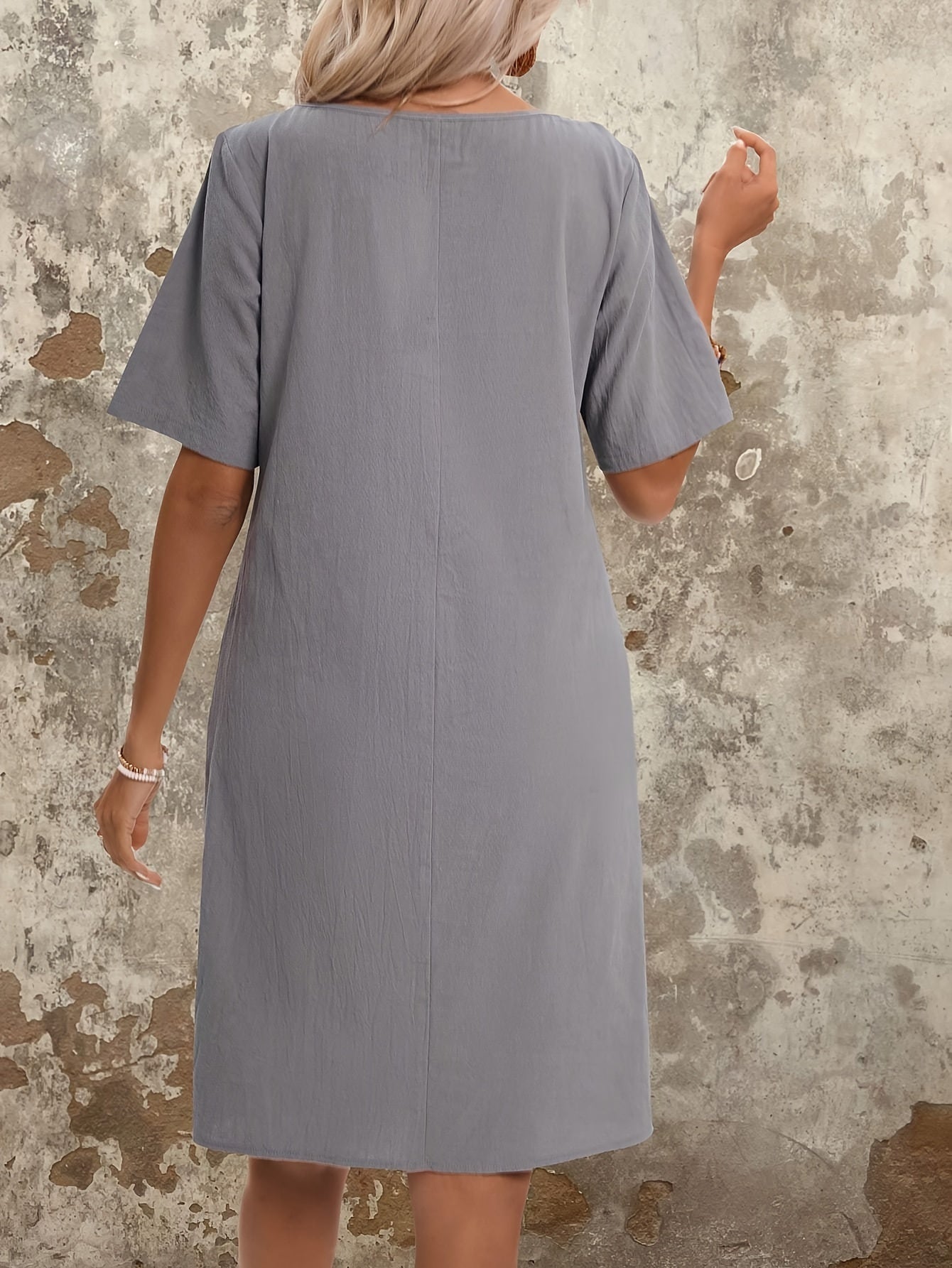 Baumwollkleid mit Taschen, kurze Ärmel für alle Jahreszeiten