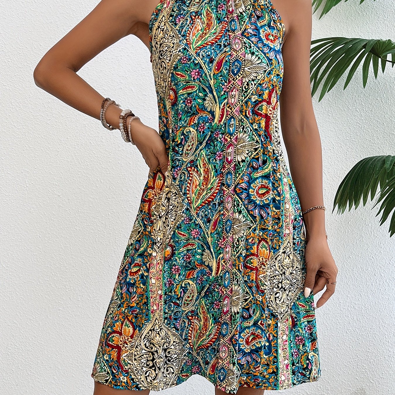 Damen-Sommerkleid mit Blumenprint und Plissee, ärmellos