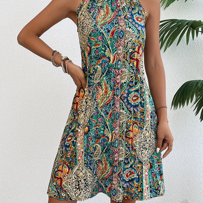 Damen-Sommerkleid mit Blumenprint und Plissee, ärmellos