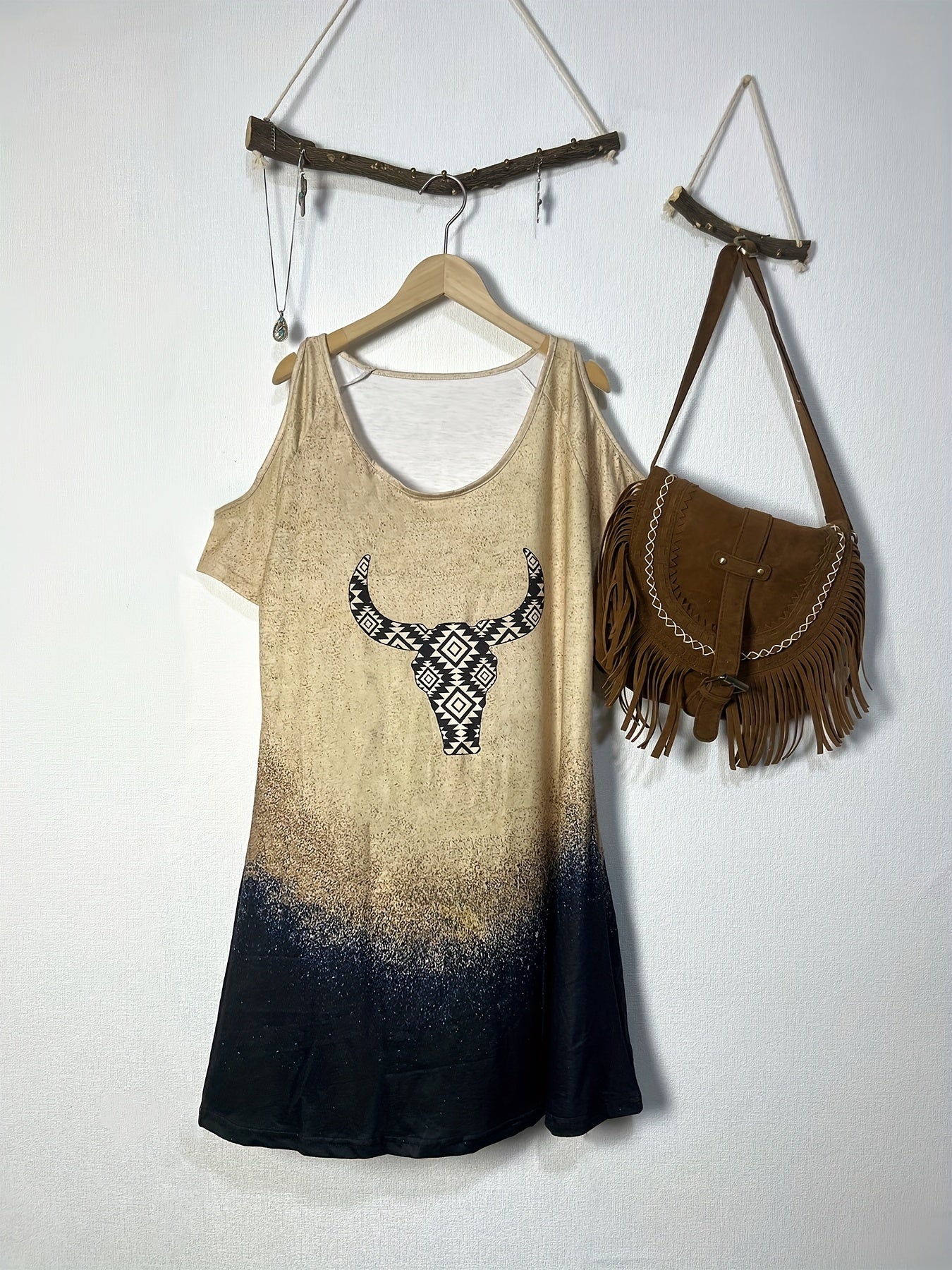 Damen Kleid mit ethnischem Adlerdruck im Western-Stil