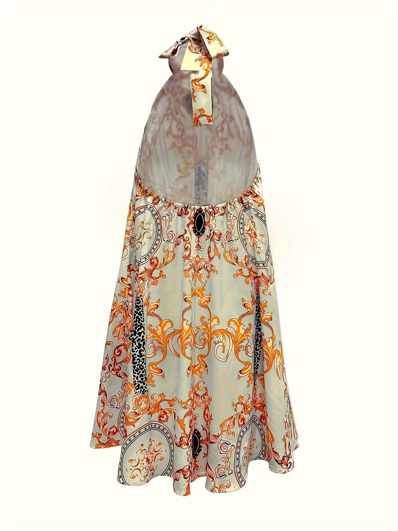 Kleid mit Nackenbindung und Rüschen – Barockes Blumenmuster