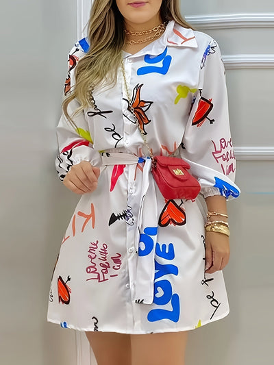 Kleid mit Buchstabenmuster für Frauen - gemischte Farben