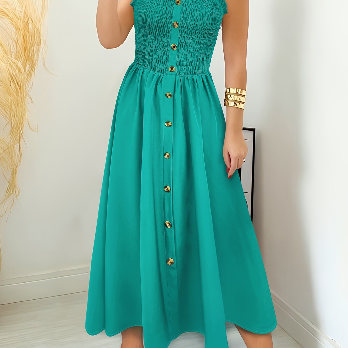 Sommerkleid mit Knopfleiste und eckigem Ausschnitt – mit Trägern