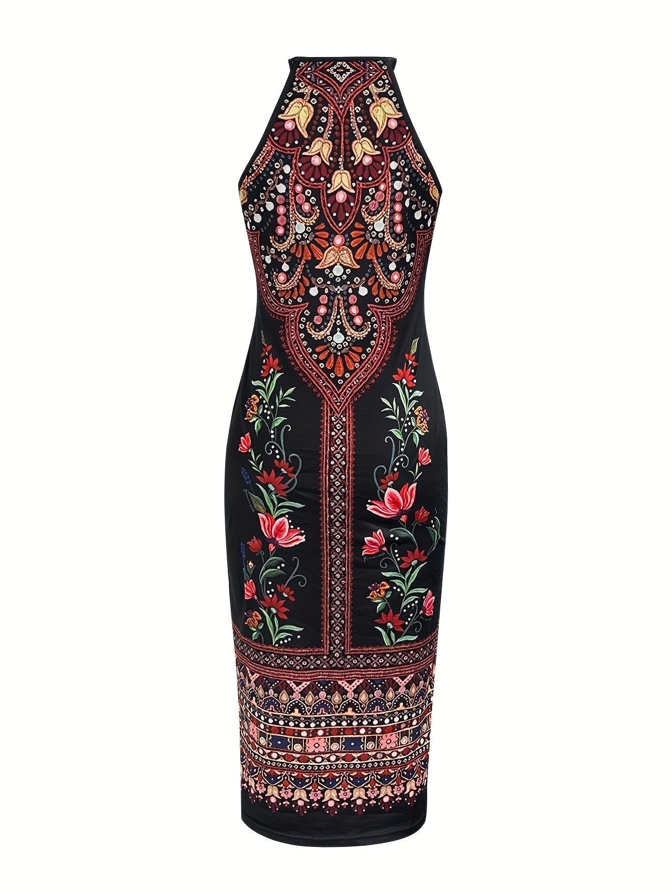 Ärmelloses Sommer-Midikleid mit Blumenmuster - Multicolor
