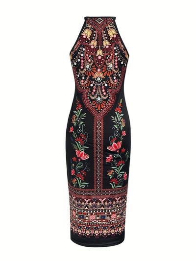Ärmelloses Sommer-Midikleid mit Blumenmuster - Multicolor