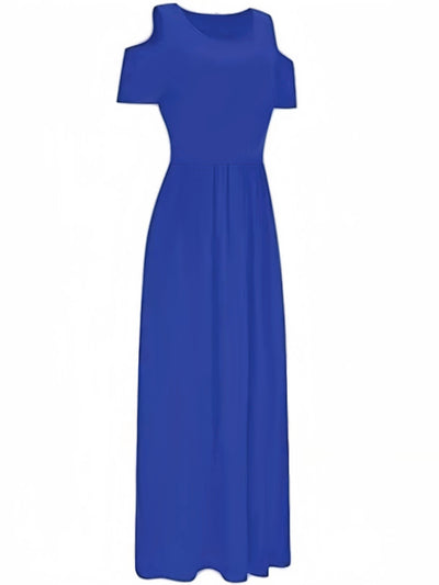 Stylisches Sommer Maxikleid mit offenen Schultern - ärmellos, Rundhalsausschnitt