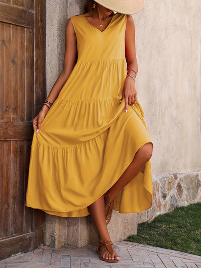 Luftiges V-Ausschnitt Kleid mit Rüschen Ärmellos & Sommerlich