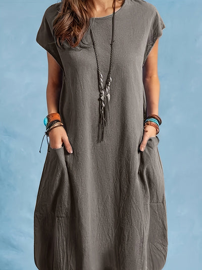 Elegantes Midi-Kleid mit Fledermausärmeln & Taschen