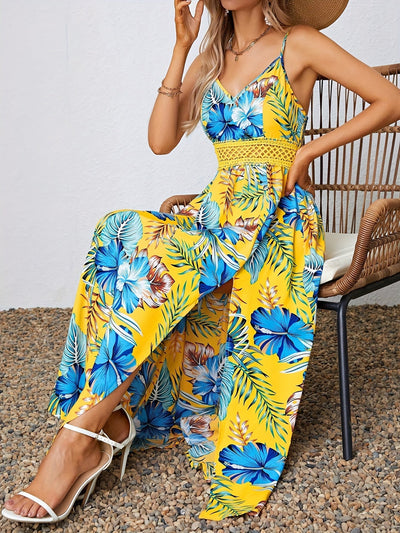 Sommerkleid mit Trägern, Blumenmuster und Schlitz