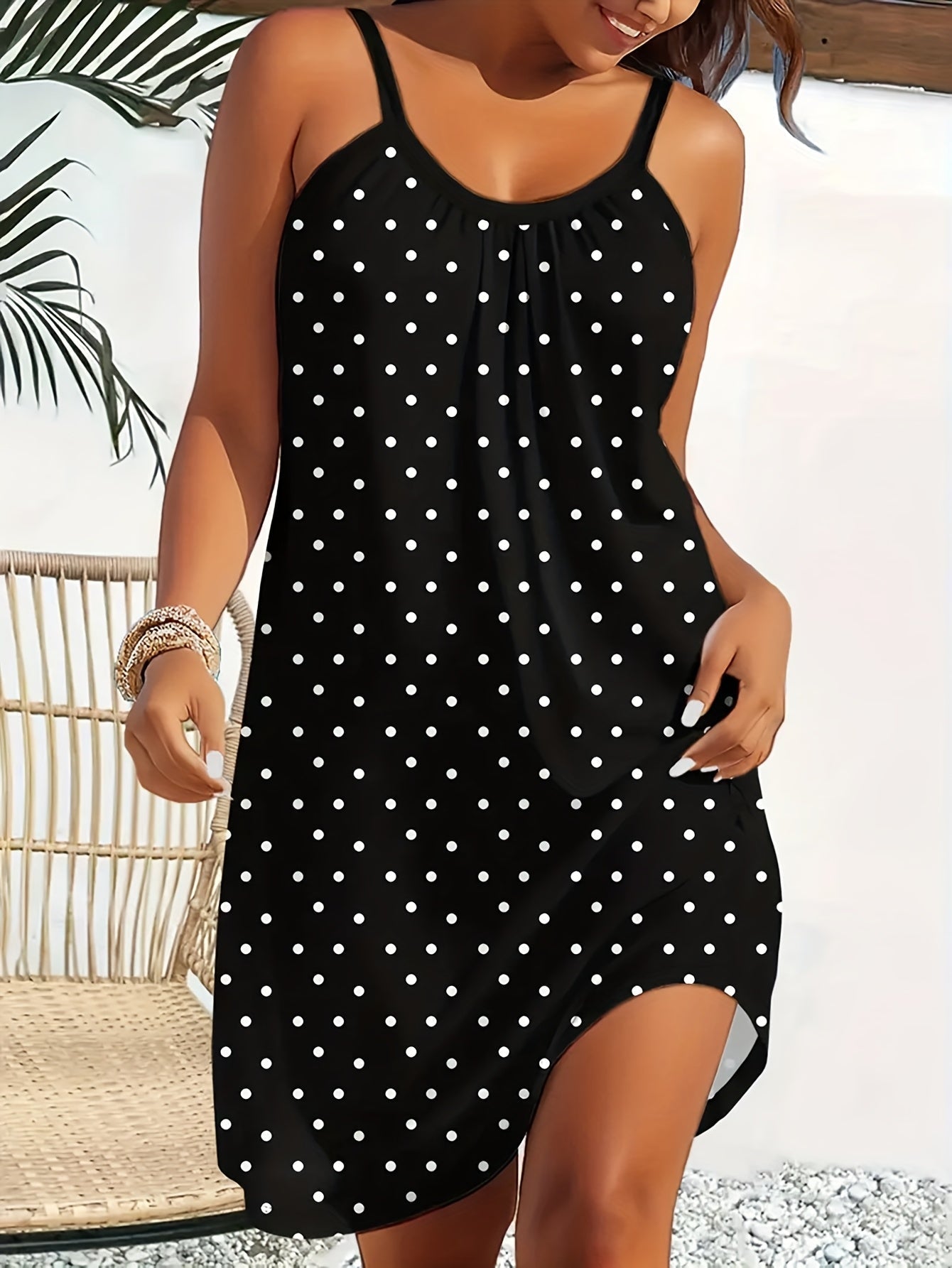 Damen-Trägerkleid in Übergröße mit Polka-Dots – Ärmellos