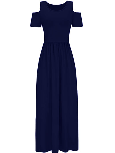Stylisches Sommer Maxikleid mit offenen Schultern - ärmellos, Rundhalsausschnitt