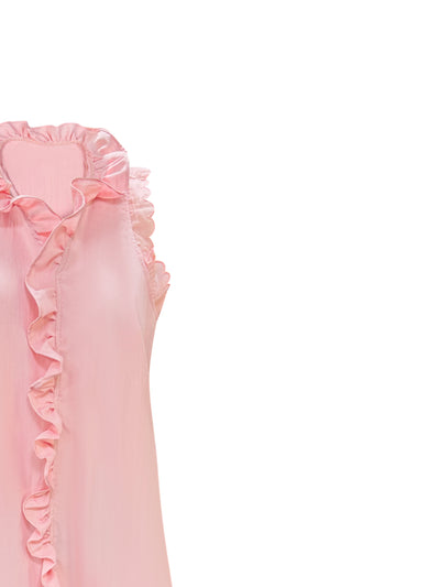 Ärmelloses Sommerkleid aus eleganter rosa-weißer Spitze und Plissee